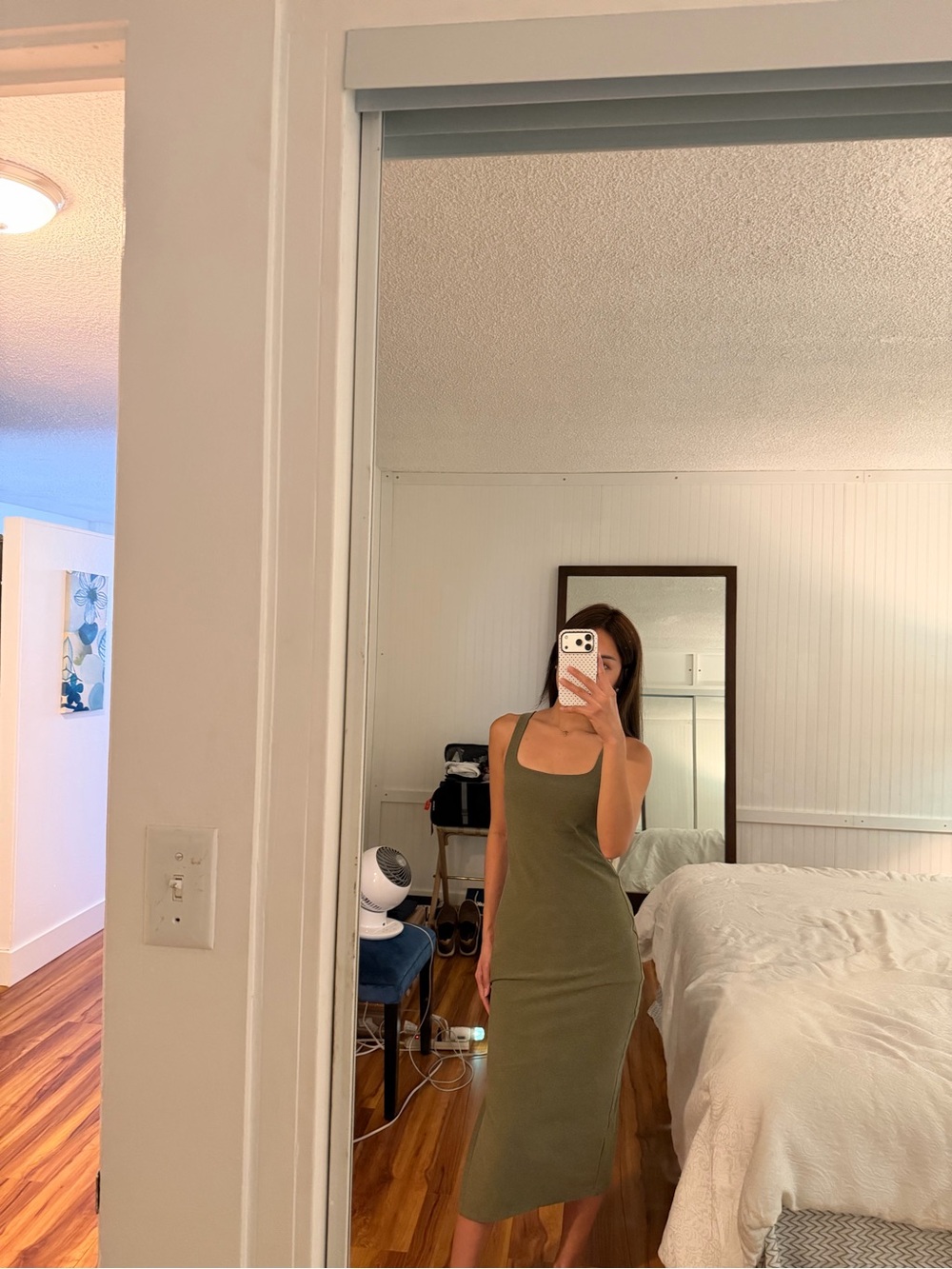 Beyond Yoga Olive Green Ribbed Tank Dress